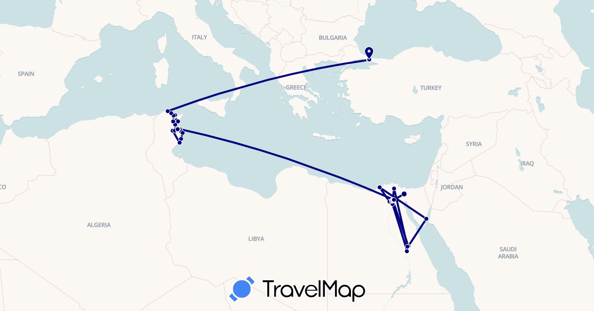 TravelMap itinerary: driving in Egypt, Tunisia, Turkey (Africa, Asia)
